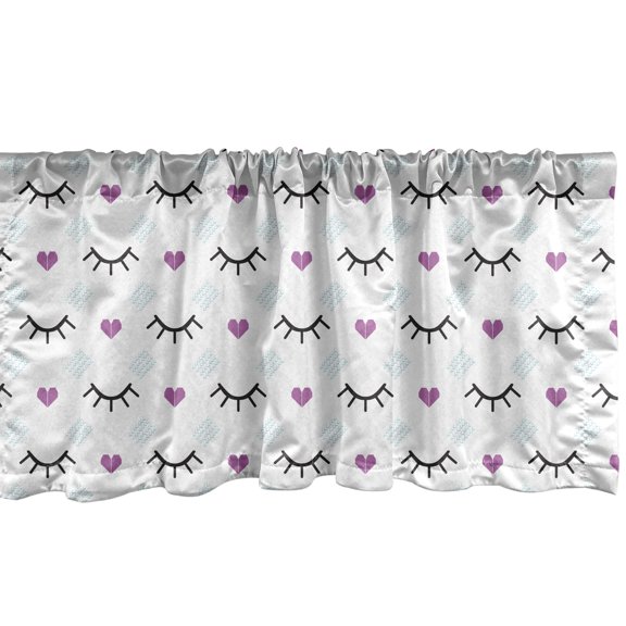 Ambesonne Eyelash Window Valance, Winking Eyes Hearts, 54" X 18", Fuchsia Pale Blue Black