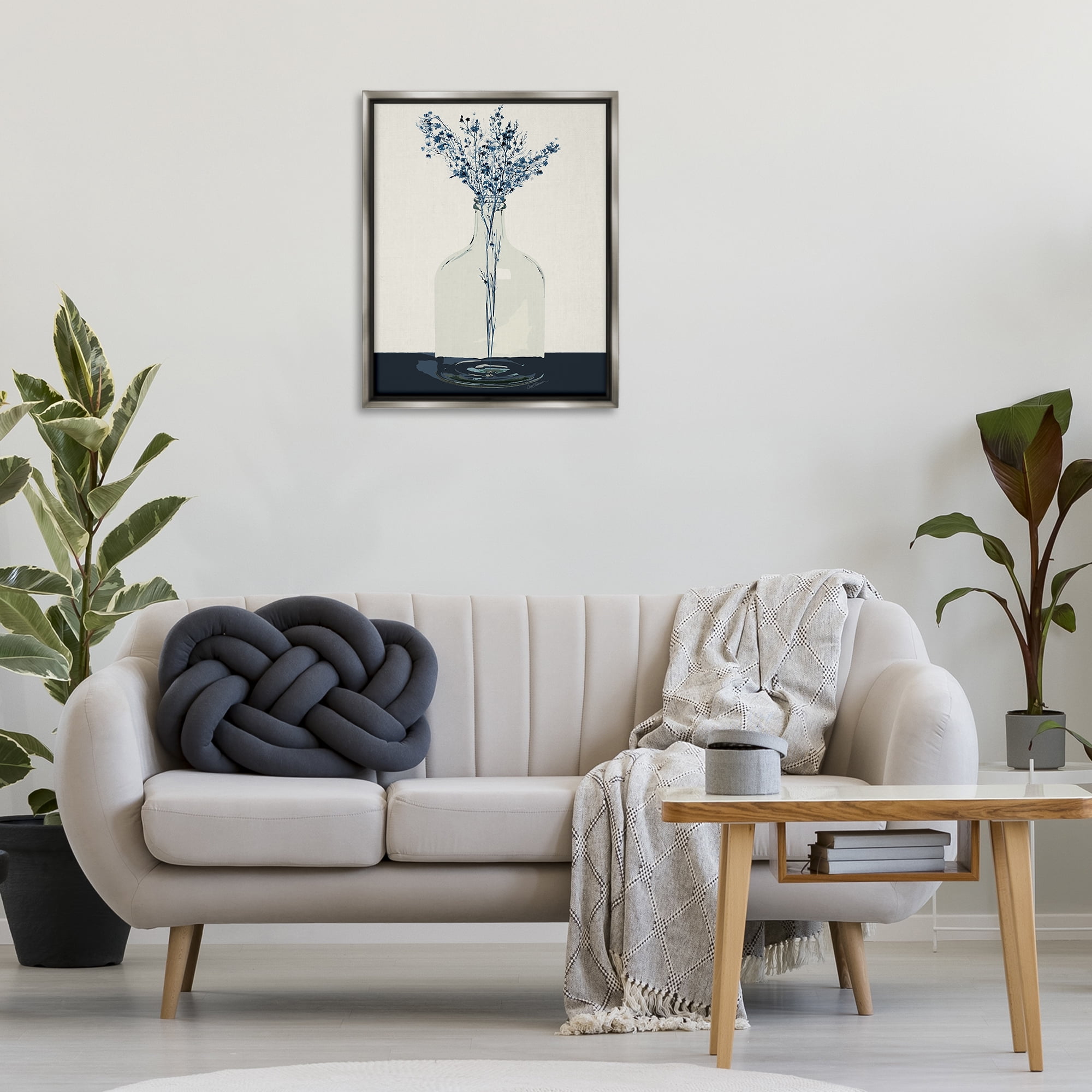 Stupell Industries Wildflowers in Glass Vase Plants & Flowers Painting Gray Floater Framed Canvas Art Print Wall Art, 25 x 31