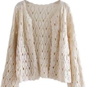 Women Flare Long Sleeve Crochet Cardigan Open Front Hollow Floral Sweater Coat
