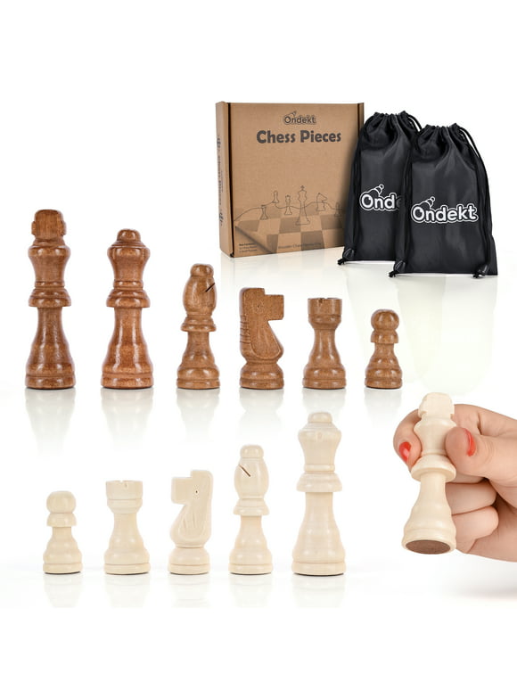 Wooden Chess Pieces Only  32 Pieces Staunton Style Handcrafted Wood Chessmen with 2 Pouch Bags for Ease of Storage, 3 King  Gift Packaging  Luxurious Felt Bottom