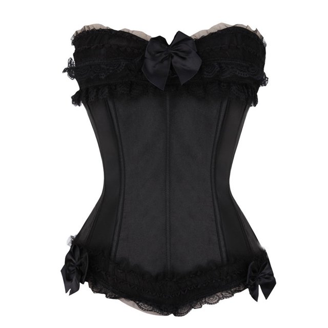 Fozruso Corset en Dentelle avec Nœud en Dentelle, Haut Moulant (Noir)