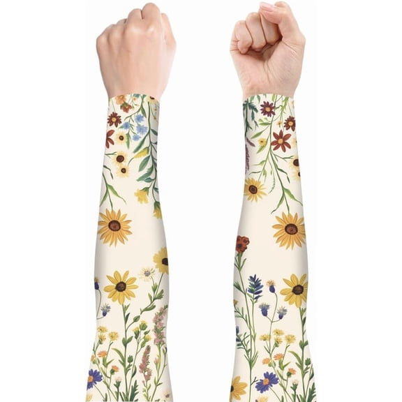1 Pair Gardening Sleeves Retro Style Flowers Pattern Farmers Sun Protection UV Arm Sleeves Cooling Sleeve Cover Arms for Outdoor Sports
