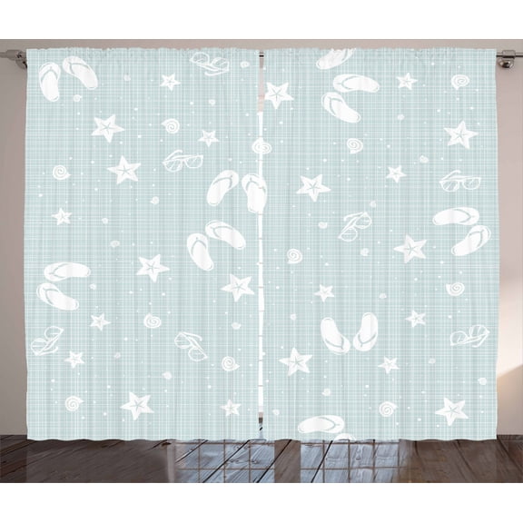 Ambesonne Aqua Curtains 2 Panel Set, Beach Theme Sea Star, 108" x 63", Seafoam and White