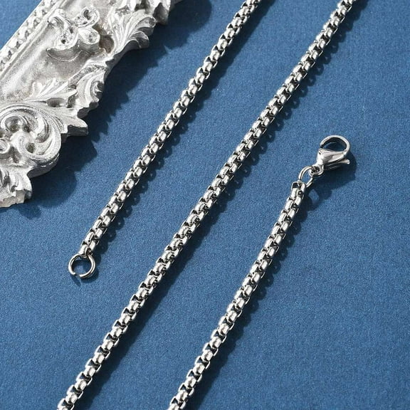 2pcs Tarnish Resistant 304 Stainless Steel Venetian Chain box Chain Necklace Making Stainless Steel color 24.02 inch(61cm) 3mm