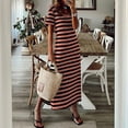 thumbnail image 4 of Jamsmile Womens Tshirts Dress Summer Stripe Print Maxi Short Sleeve V Neck Casual Loose Long Beach Split Dresses, 4 of 6