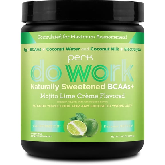 Perk Do Work Naturally Sweetened BCAA Hydration Electrolytes Powder (Mojito Lime Creme) 20 Servings - with Coconut Water & Coconut Milk, Gluten-Free