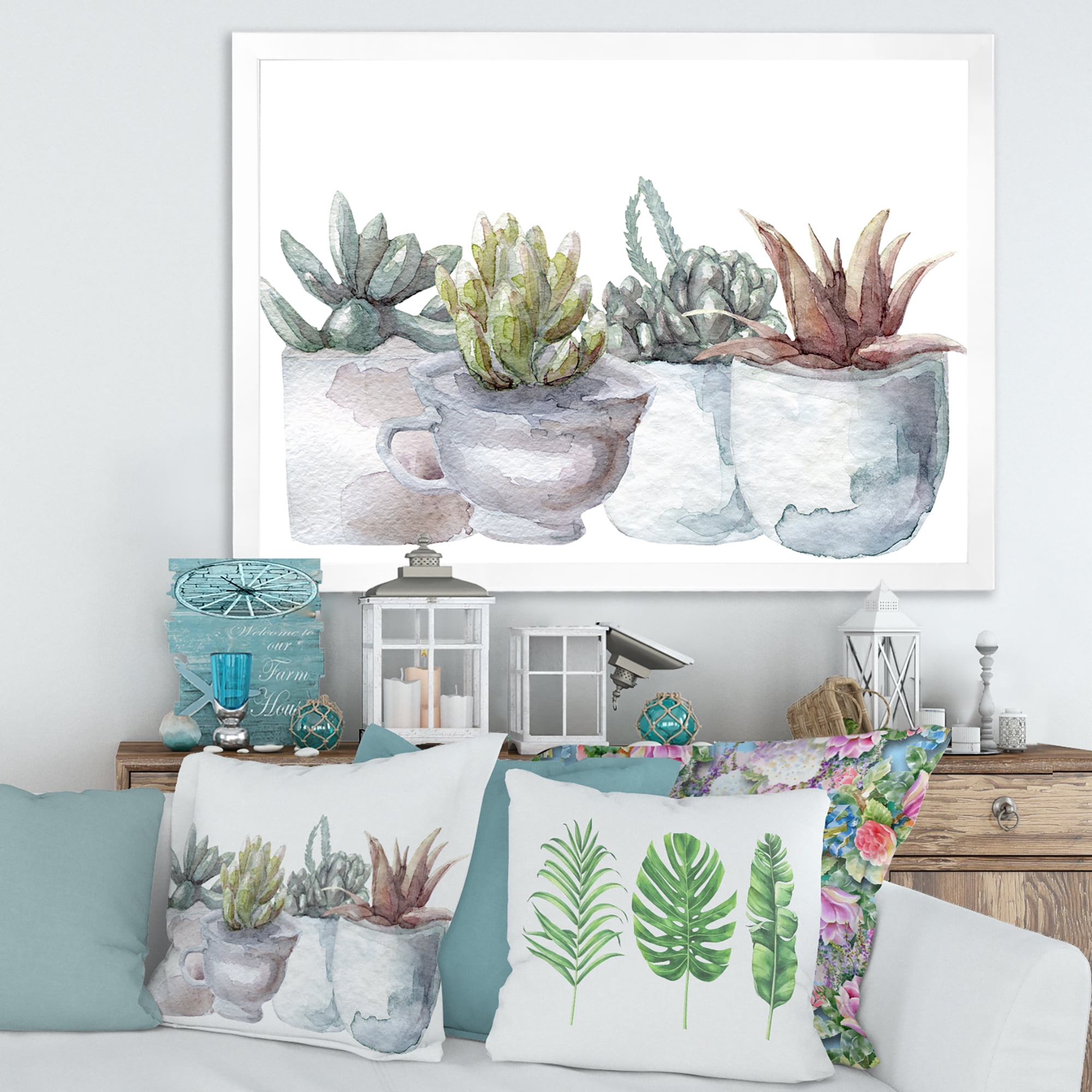 Designart 'Succulent and Cactus House Plants IV' Farmhouse Framed Art Print