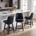 thumbnail image 5 of Firmoz 26" Swivel Bar Stools Set of 2, Faux Leather Upholstered Solid Wood Pub Chairs with Nailhead Trim, Black, 5 of 13