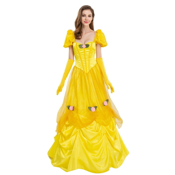 Womens Princess Dress Long Party Costume Lace up Ball Gown Promo Dresses Gloves