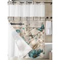 thumbnail image 3 of No Hook Shower Curtain with Snap-in Liner, Teal Tulip Butterfly Waterproof Fabric Bathroom Curtains, Beige Turquoise Floral Farmhouse Wooden Bath Curtains & Mesh Top Window 72"x84" Long, 3 of 9