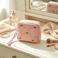 thumbnail image 3 of Holloyiver Quilted Bow Makeup Bag, Coquette Cosmetic Bag Makeup Pouch for Women Girls, Aesthetic Organizer Bags Travel Toiletry Bags For Sanitary Napkins And Daily Essentialss, 3 of 6