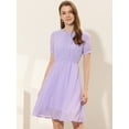 thumbnail image 3 of INSPIRE CHIC Robe en Mousseline Fluide pour Femme à Manches Courtes avec Insert en Dentelle, Taille Élastique, Violet P, 3 of 5