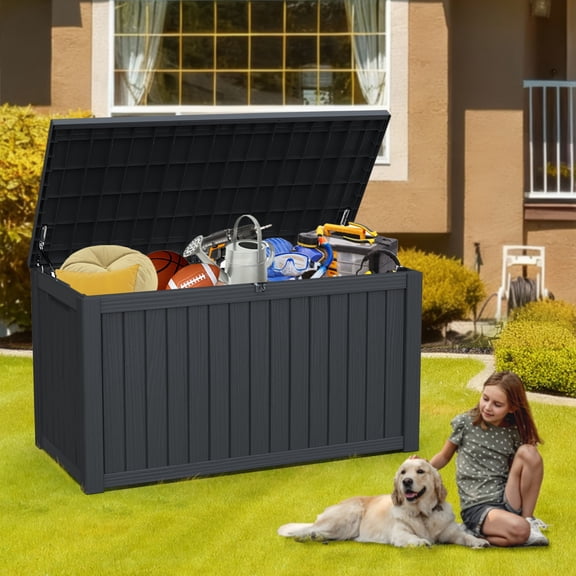 Alvantor Outdoor Storage Box Waterproof Resin Lockable Patio Deck Box Black, 180 Gallon