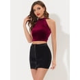 thumbnail image 3 of INSPIRE CHIC Top corto de fiesta con capas básicas de terciopelo y cuello halter para mujer Vino rojo S, 3 of 5