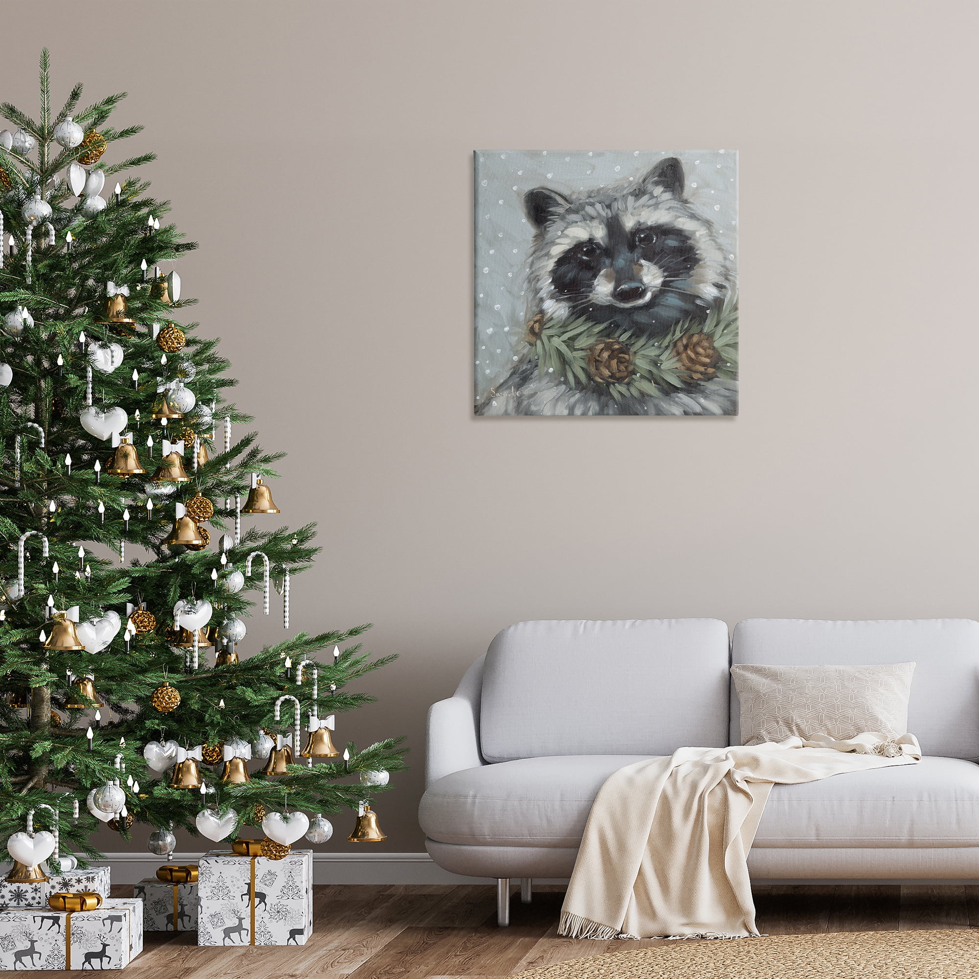 Stupell Industries Raccoon with Pinecones Holiday Painting Gallery Wrapped Canvas Art Prints Wall Art, 30 x 30