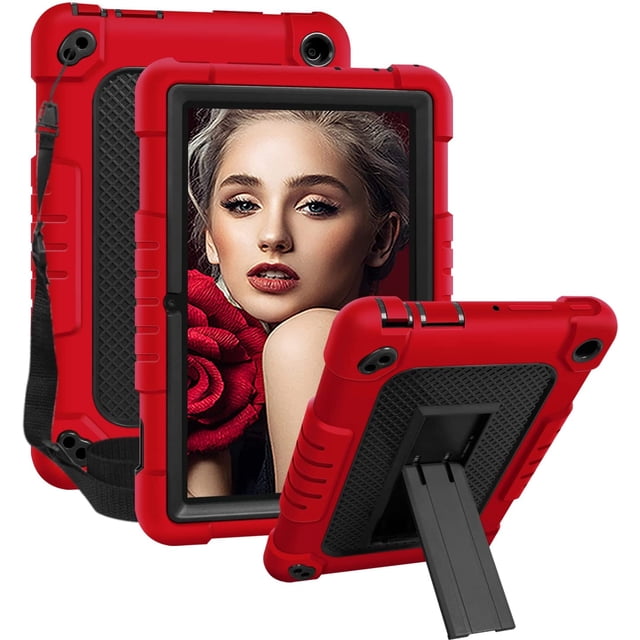 Mignova for Amazon All-New Fire 7 Tablet (12th Generation,2022 Release) Case,Heavy-Duty Rugged Kickstand Shockproof Kids with Shoulder Strap Case for Fire 7 Tablet 2022 Release(Red/Black)