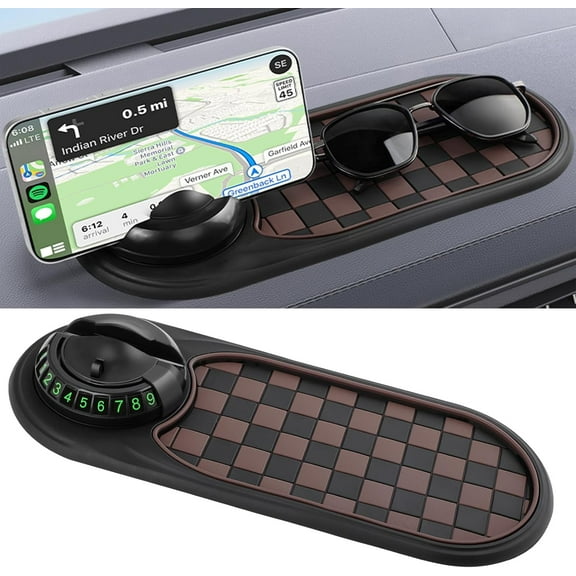 Multifunction Car Anti-Slip Mat, Rotatable Anti Skid Car Dashboard Pad with Temporary Parking Numbe, Universal Car Phone Holder, Large Pad for Phones Sunglasses Keys Gadgets