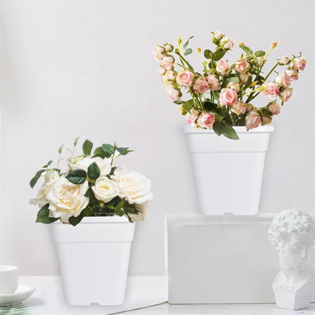 10 Pack Nursery Pots 5 Gallon Garden Planter Plastic Sqaure Seedling Pots White Flower Plant Container for Succulents, Seedlings, Cuttings, Transplanting, White