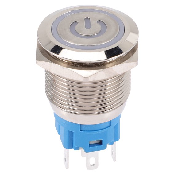 FRCOLOR Interrupteur 12v Bouton LED en Métal Argenté pour Voiture avec Acier Inoxydable et Matériau Plastique 19mm, 1.38"X1.02"X1.02 Pouces