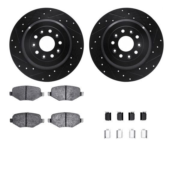 Dynamic Friction Company Rear Brake Rotors-Drilled and Slotted-Black with 5000 Advanced Brake Pads includes Hardware 8512-54091