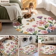 thumbnail image 5 of Round Rug 4Ft Washable Non-Slip, Pink Flowers Circle Area Rugs for Living Room Bedroom, Spring Floral Butterfly Leaves Plants Retro Beige Indoor Floor Mats Carpet Runner for Home Decor Aesthetic, 5 of 8
