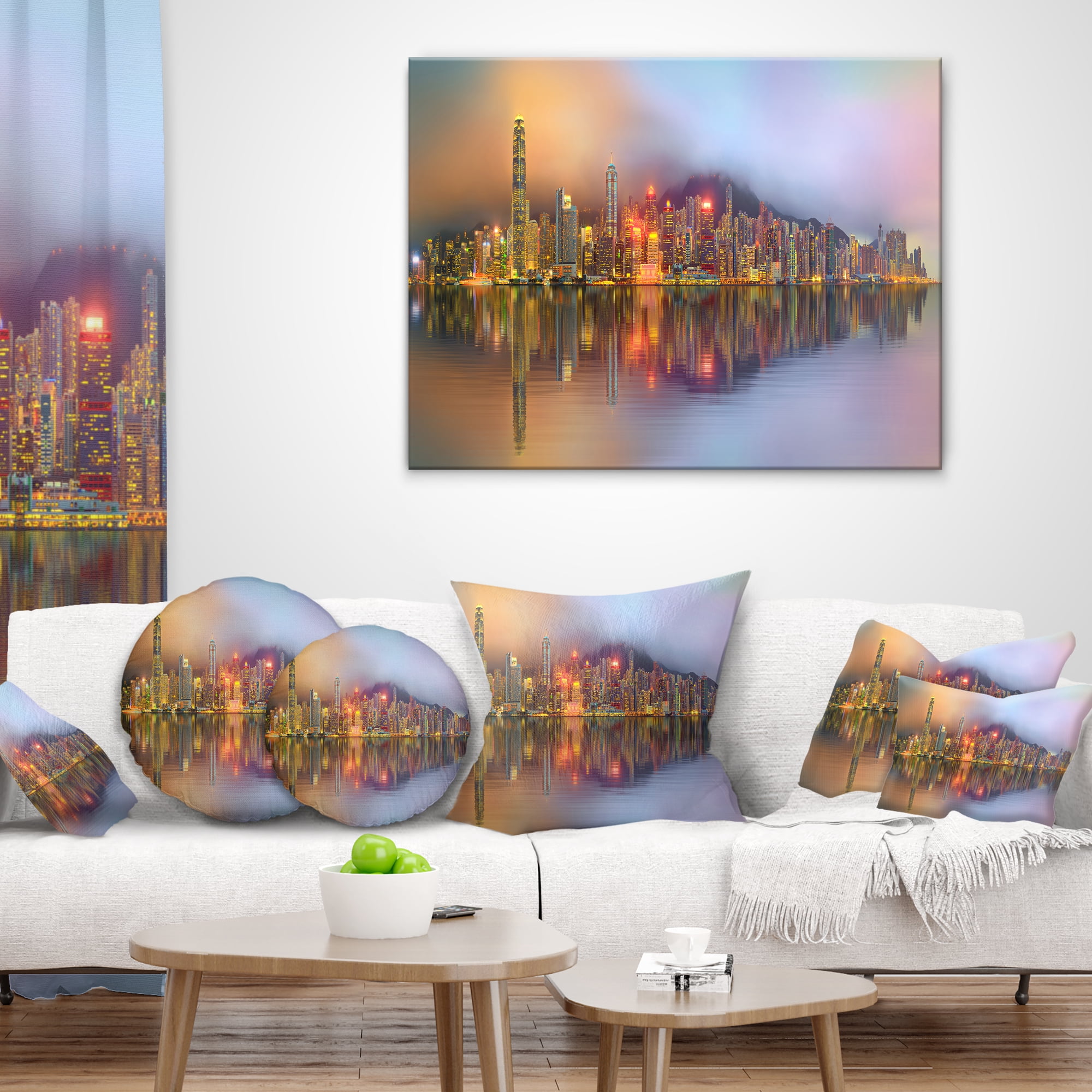 Designart Singapore Financial District Island - Cityscape Throw Pillow - 18x18