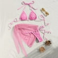 thumbnail image 2 of IYYVV Women's 3 Piece Solid Swimwear Halter Bikini Sets with Cover Up String Tie Side Bathing Suits Pink XL, 2 of 5
