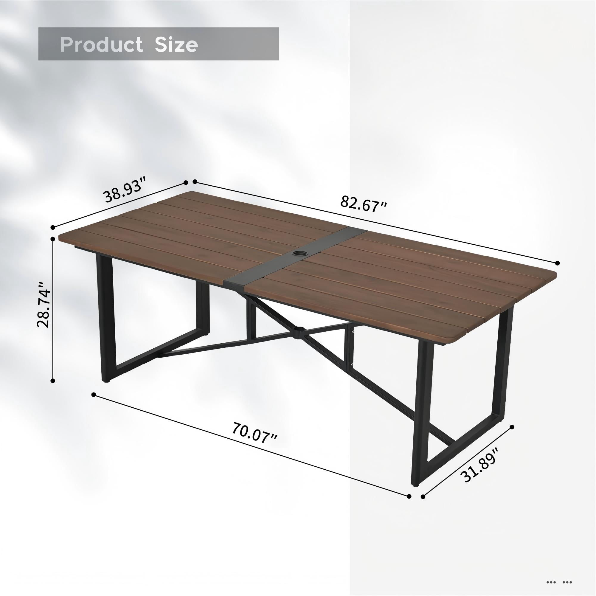 Outdoor Acacia Wood Dining Table for 8, Large Patio Table with Aluminum Frame & Umbrella Hole, Rectangle Outdoor Dining Table for Backyard Deck Garden