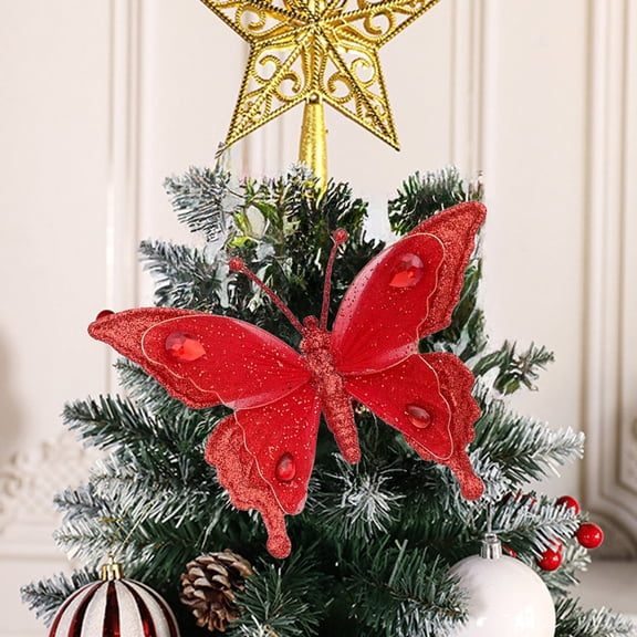 YIMWNYI Christmas Decorative Butterflies, Sparkling Ornaments, Holiday Accessories, Elegant Tree Decorations, Reusable Clip-On Butterflies for Christmas/Wedding/Festival Decor