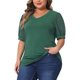 thumbnail image 4 of Blusas casuales de manga abullonada con puntos suizos en V para mujeres de tallas grandes Agnes Orinda 1X verde, 4 of 6