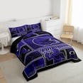 thumbnail image 3 of jejeloiu American Rugby City Queen Comforter Set,Purple Patchwork Plaid Bedding Comforter Set For Men Women Reversible 3pcs, 3 of 8