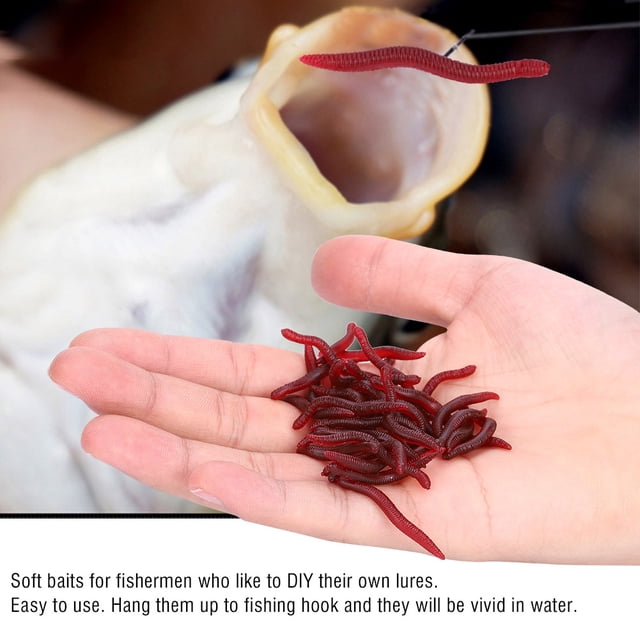 Paquete de 50 Cebos de Pesca Rojos para Cartas y Lubinas, Insectos Blandos, Lombrices de Tierra Falsas, Cebo Marino, Señuelos de Gusanos de Sanzre, Cebos Artificiales,