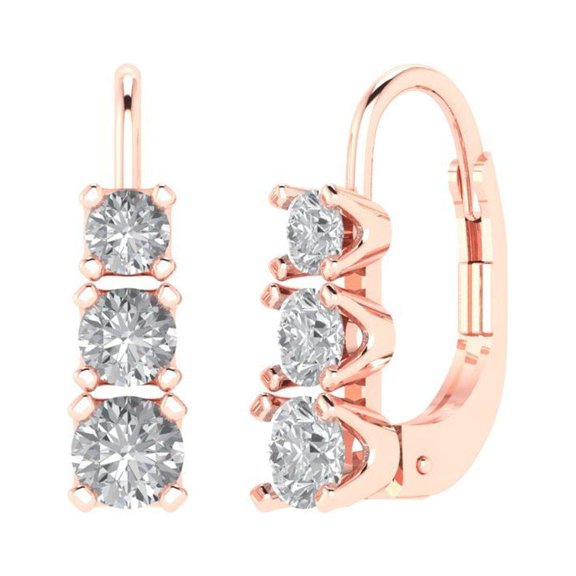 1.06 ct Lever-Back Drop Dangle Earrings for Women | 4mm Round Cut Simulated Diamond | 18K Rose Gold