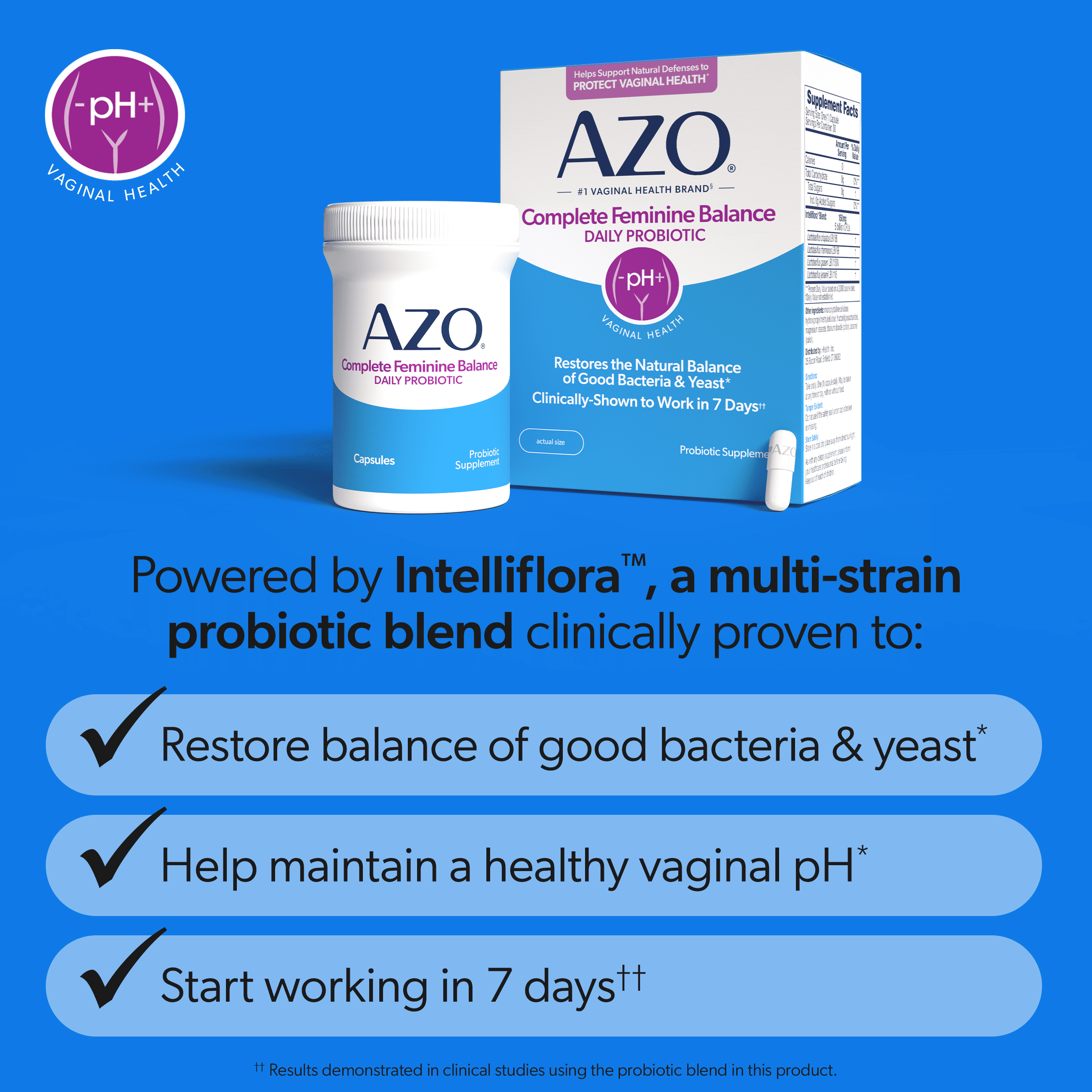 AZO Complete Feminine Balance Probiotic Daily Supplement, Supports Vaginal Health, 30 Count