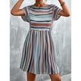 thumbnail image 3 of Jdlsppl Women's Short Sleeve Dress Sundress Ruched Vintage Stripe Printed Summer Thin Elegant Dresses Khaki Large, 3 of 4