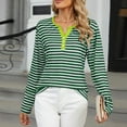 thumbnail image 5 of Blmnix V-Neck Fitted Blouses for Women Striped Green Women's T Shirts Long Sleeve Tunic Tops, 5 of 7