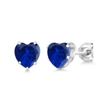 2.14 Ct Heart Shape 6mm Blue Simulated Sapphire 925 Sterling Silver Stud Earrings