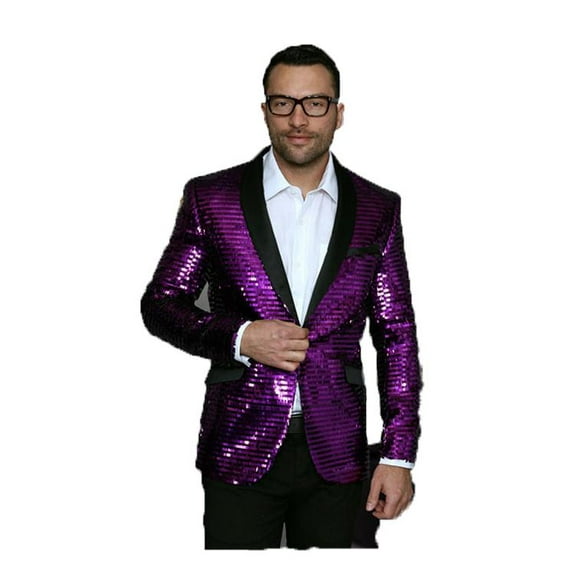 Men's Purple Shiny Sequin Paisley SharkSkin Blazer Dinner Jacket By Alberto Nardoni Brand Designer