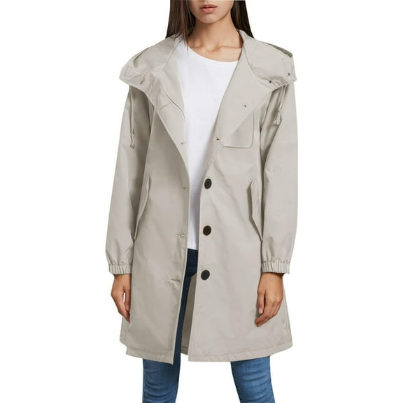 ChicHaven Women's Raincoats Lightweight Waterproof Windproof Rain Jacket Adjustable Hooded Windbreaker with Pockets Beige XL