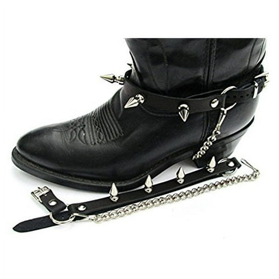Biker Boots Boot Chains Black Topgrain Cowhide Leather with Big 1" Metal Spikes