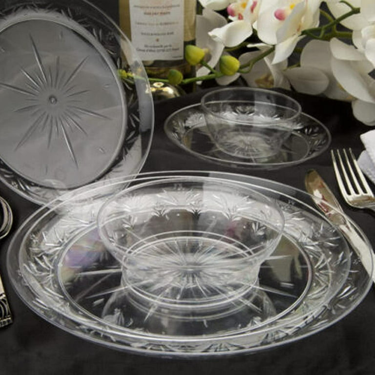 Elegant Round 14 Oz. Clear and Silver Glitter Plastic Soup Bowls