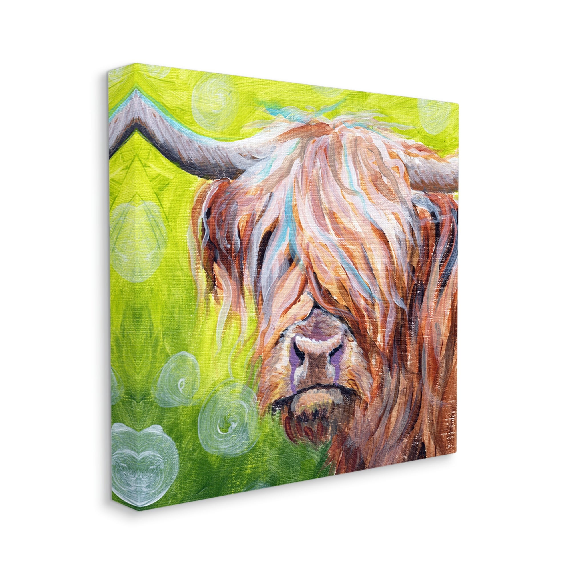 Stupell Industries Vivid Highland Cattle Rural Farmland Animal Painting Painting Gallery Wrapped Canvas Print Wall Art, Design by Jennifer Redstreake