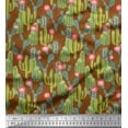 thumbnail image 1 of Soimoi Brown Modal Satin Fabric Flower & Cactus Tree Decor Fabric Printed BTY 42 Inch Wide, 1 of 3