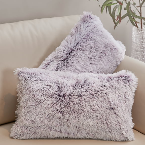Cheer Collection Shaggy Long Hair Throw Pillows - Super Soft and Plush Faux Fur Lumbar Accent Pillows - 12 x 20 - Set of 2