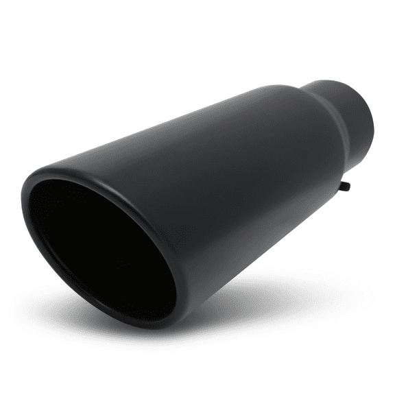 M-AUTO 2.5"Inlet 3"Outlet Stainless Steel Exhaust Muffler Straight-Through Round Diagonal Cut Black Roll Tip,8.5"Length