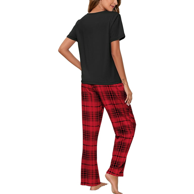 Pocket Top & Tartan Drawstring Pants Pajama Set