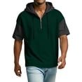 thumbnail image 4 of Men's Casual Color Block Hooded Zipper Neck Short Sleeve Sweatshirt, Sporty Top for Spring and Summer Outdoor,Army Green,L, 4 of 7