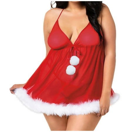 

Frehsky underwear women Women Christmas Festival Red Neck Plus-Size Underwear Nightgown Sleepwear Red