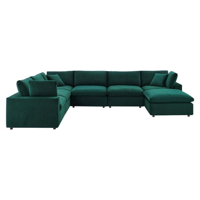 Modway Commix Sectionnel 7 Pcs Surrempli en Velours de Performance Garni de Duvet, Vert