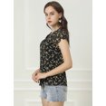 thumbnail image 4 of Allegra K blusa de gasa con cuello en V de manga corta suelta para mujer Blanco negro L, 4 of 6